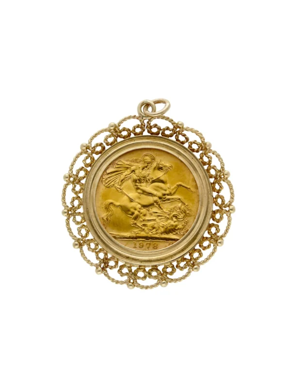 William May 1978 Full Sovereign Coin in 9ct Gold Pendant Mount