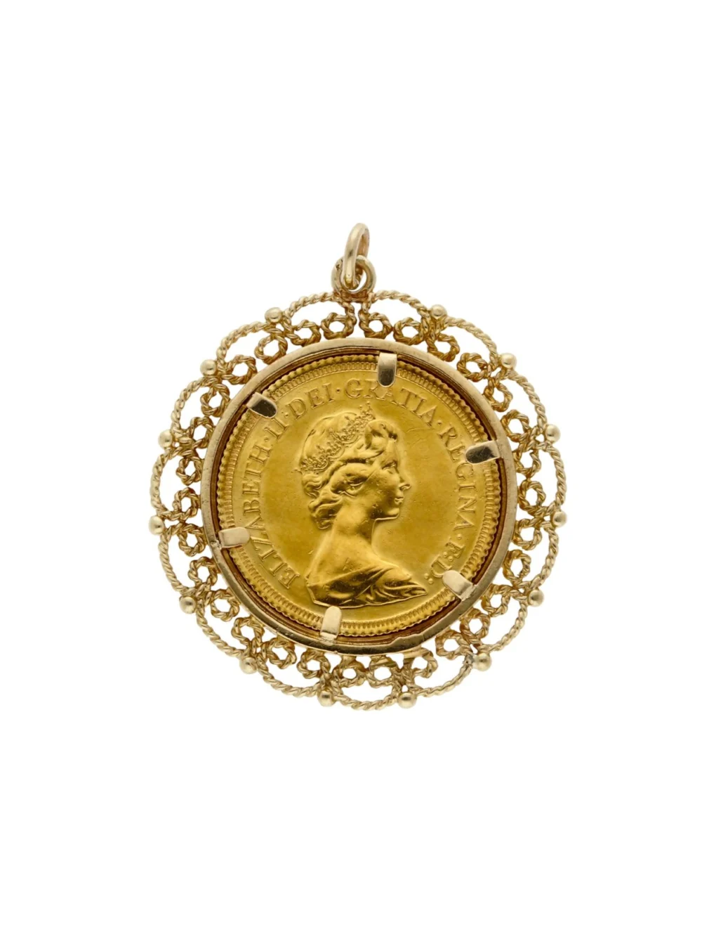 William May 1978 Full Sovereign Coin in 9ct Gold Pendant Mount, view 2