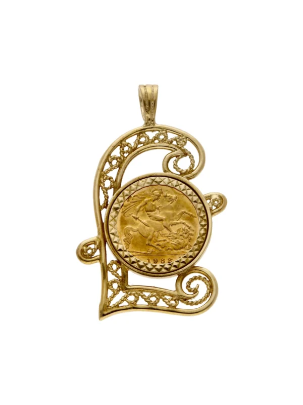 William May 1982 Half Sovereign Coin in 9ct £ Sign Pendant Mount
