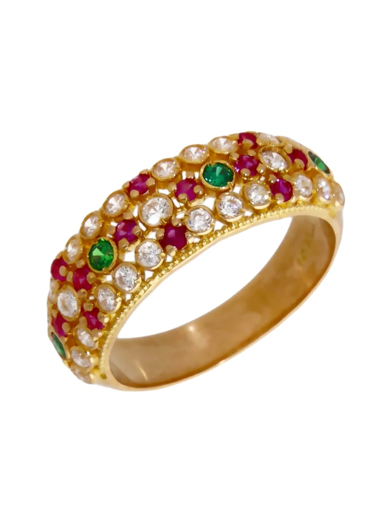 William May 22ct Gold Multi Colour Gemstone Triple Row Dress Ring