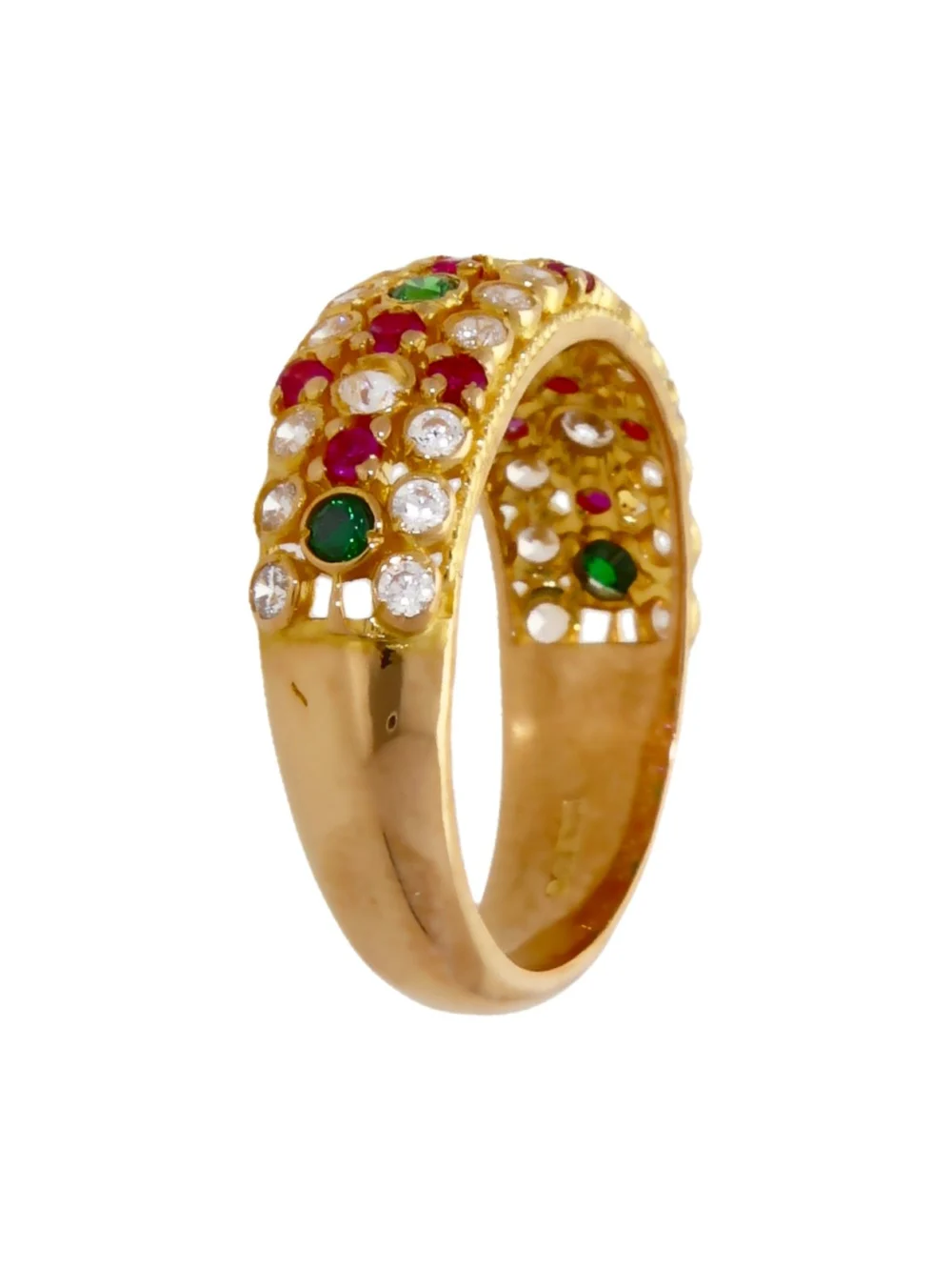 William May 22ct Gold Multi Colour Gemstone Triple Row Dress Ring, view 2
