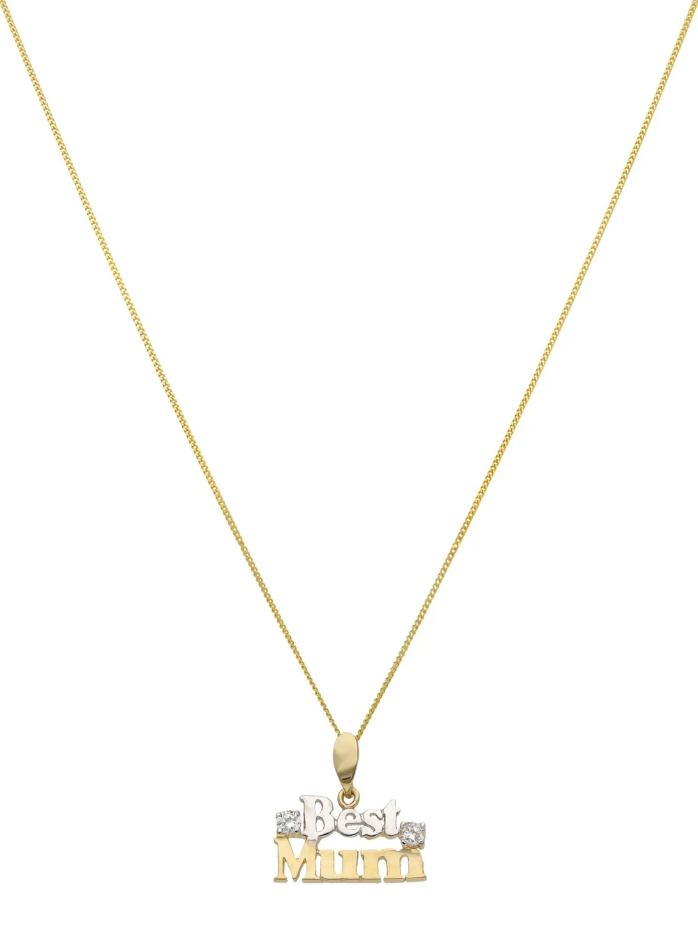 William May 9ct 2 Colour Gold Stone Set Best Mum Pendant & Necklace