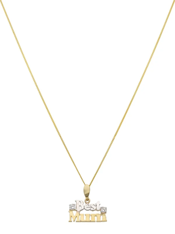 William May 9ct 2 Colour Gold Stone Set Best Mum Pendant & Necklace