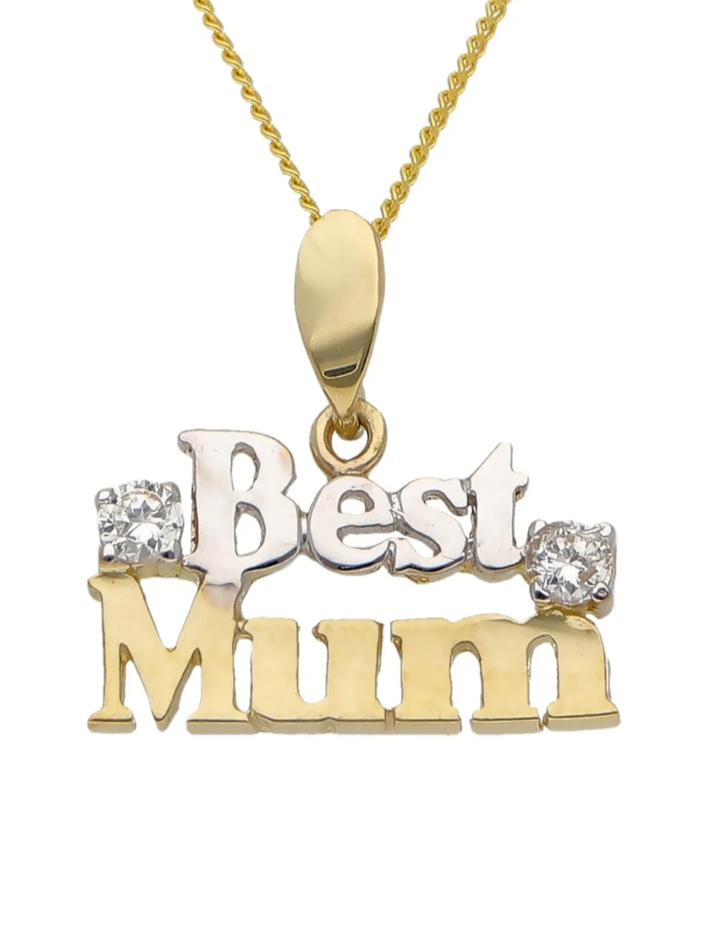 William May 9ct 2 Colour Gold Stone Set Best Mum Pendant & Necklace, view 2
