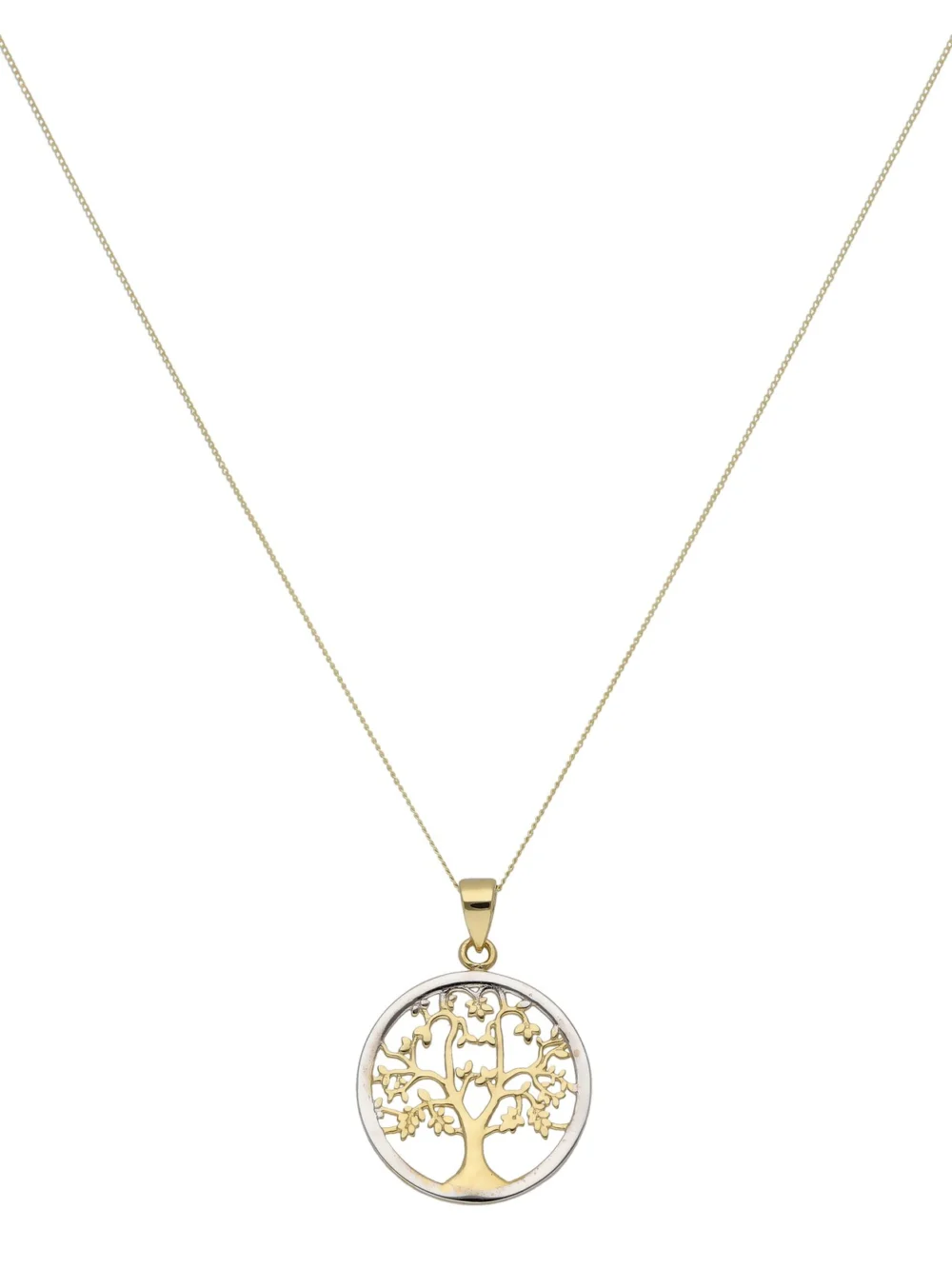 William May 9ct 2 Yellow & White Gold Tree of Life & 18" Chain Necklace