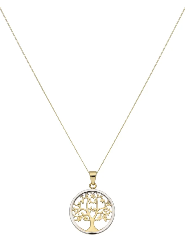 William May 9ct 2 Yellow & White Gold Tree of Life & 18" Chain Necklace