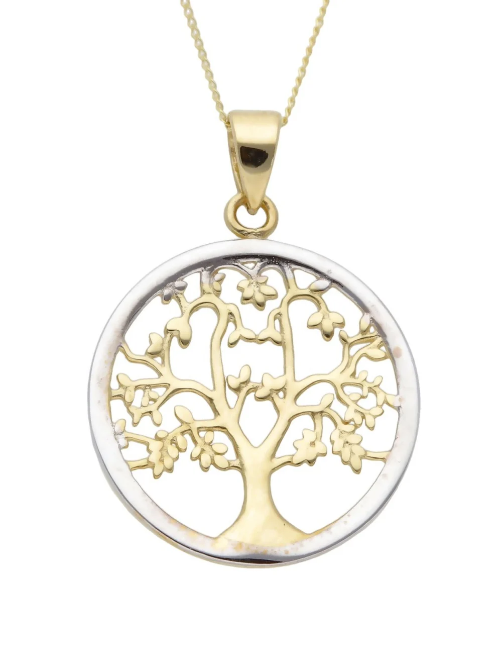 William May 9ct 2 Yellow & White Gold Tree of Life & 18" Chain Necklace, view 2