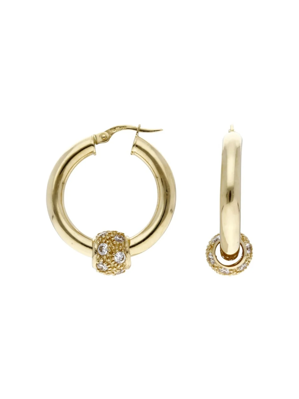 William May 9ct Cubic Zirconia Spinning Ball Hoop Creole Earrings, view 2