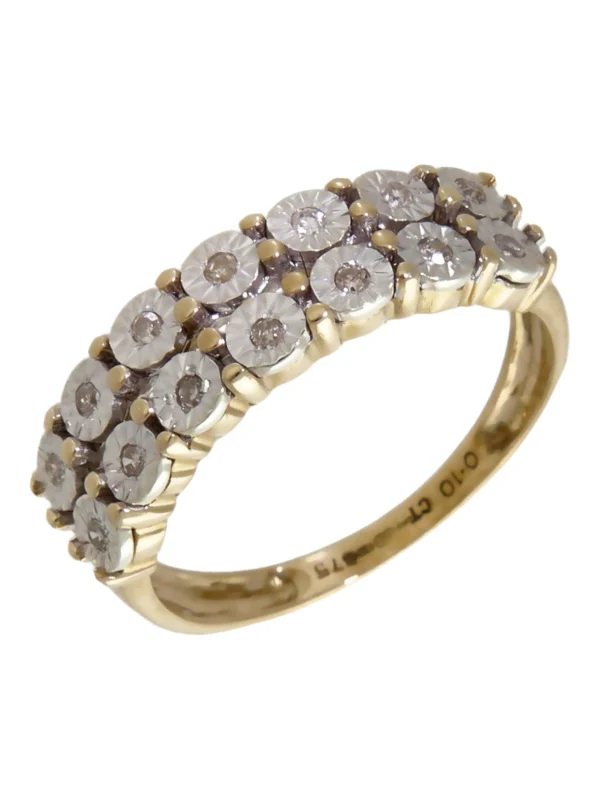 William May 9ct Gold 0.10ct Diamond 2 Row Half Eternity Ring