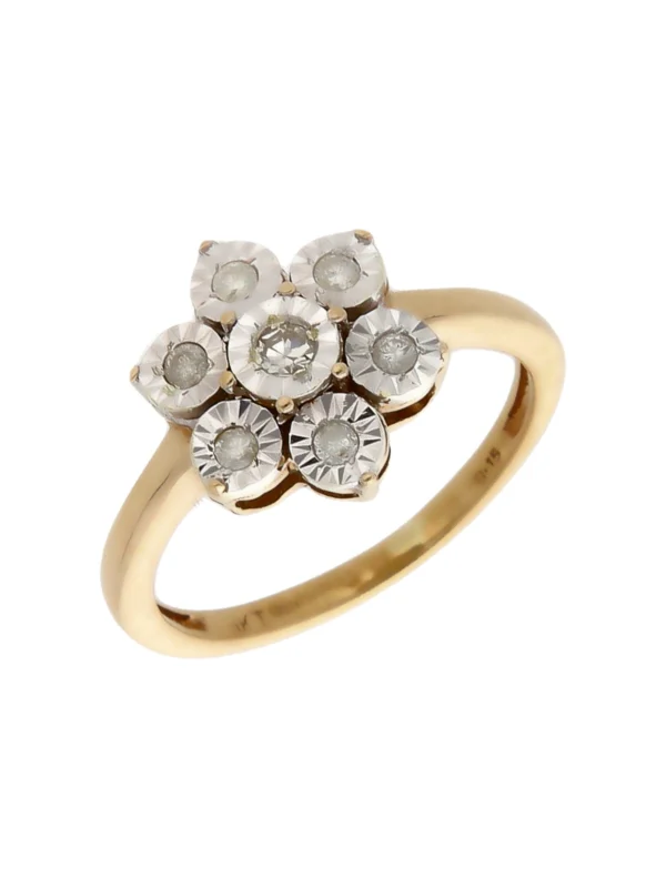 William May 9ct Gold 0.15ct Illusion Set Diamond Cluster Ring