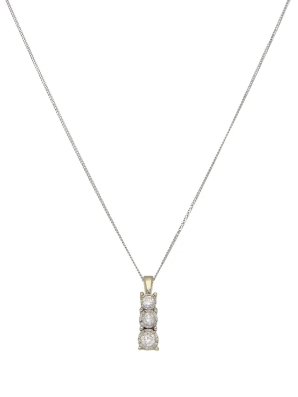 William May 9ct Gold 0.24ct Diamond Trilogy Pendant & 18" Necklace