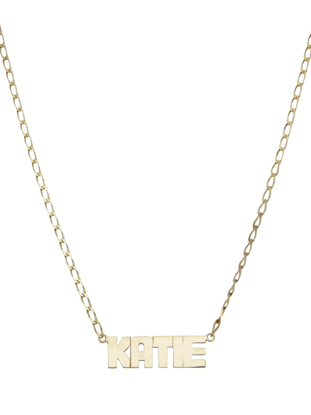 William May 9ct Gold 17" Curb Link Katie Name Chain Necklace, view 2