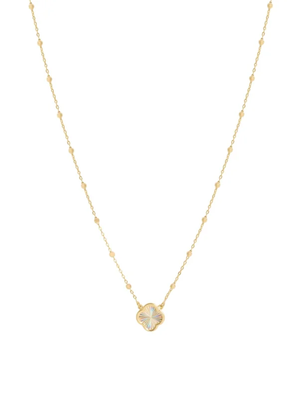 William May 9ct Gold 18" Petal Pendant & Beaded Station Necklace