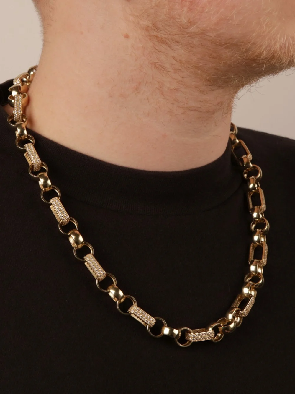 William May 9ct Gold 23" Cubic Zirconia Figaro Belcher Link Chain 82G, view 2