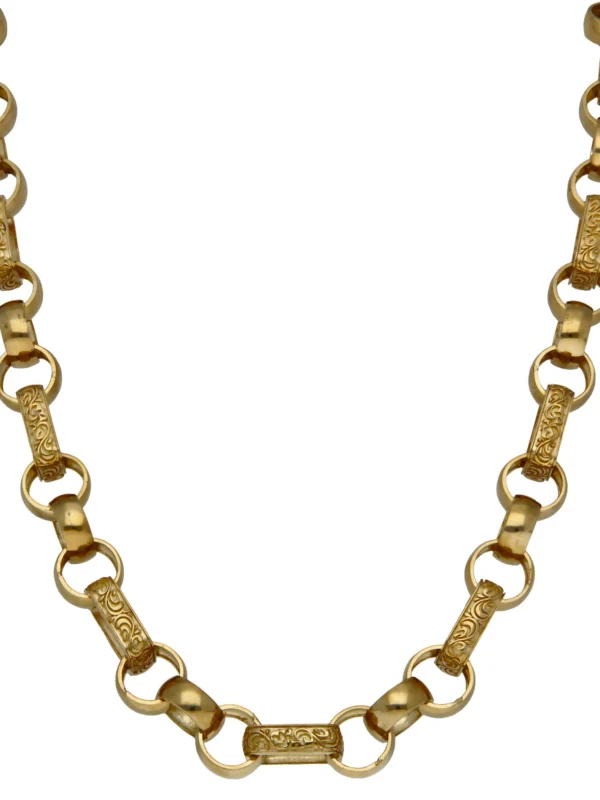William May 9ct Gold 24" Pattern & Plain Figaro Belcher Link Chain 87G