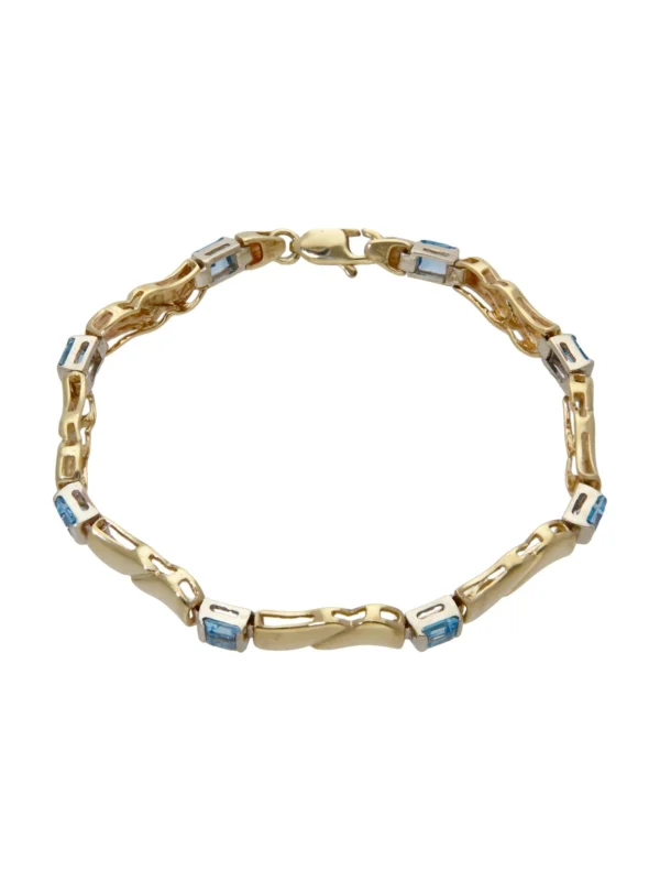 William May 9ct Gold 7" Blue Topaz Set Wave Bar Link Bracelet