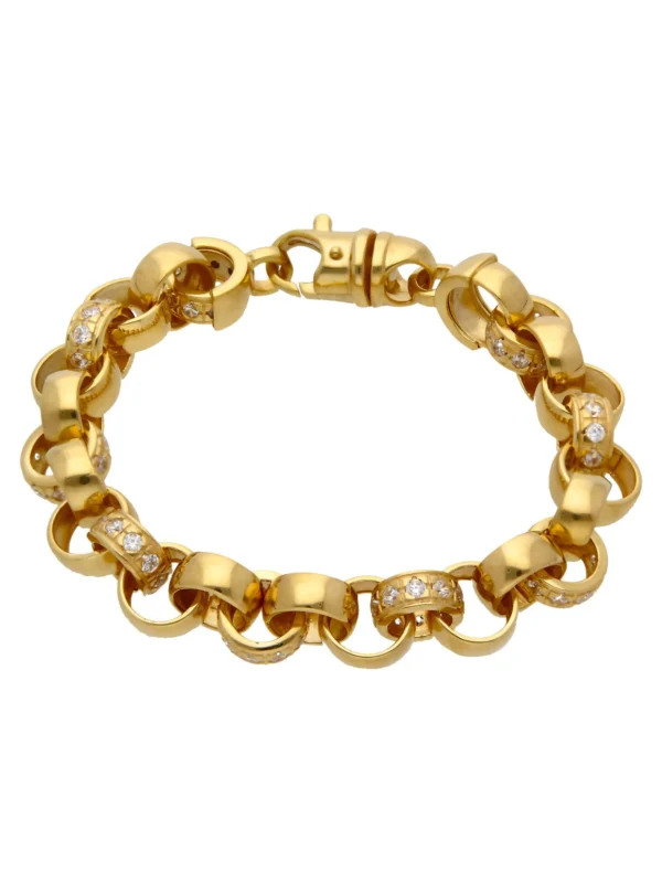 William May 9ct Gold 8.5" Cubic Zirconia Belcher Link Bracelet 38.8G