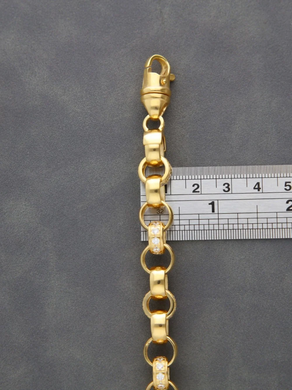 William May 9ct Gold 8.5" Cubic Zirconia Belcher Link Bracelet 38.8G, view 2