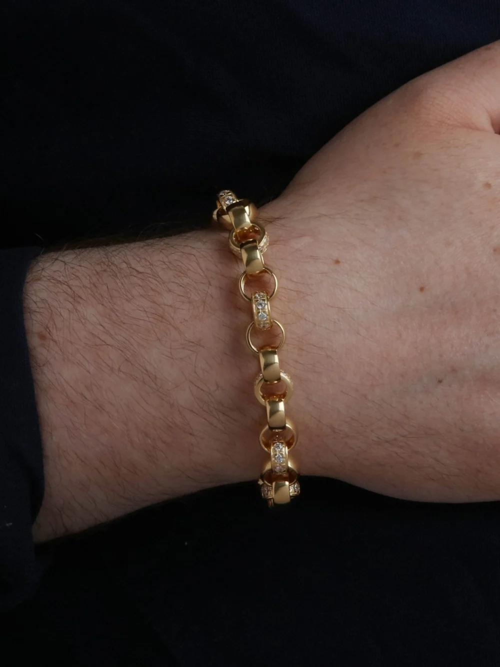 William May 9ct Gold 8.5" Cubic Zirconia Belcher Link Bracelet 38.8G, view 3