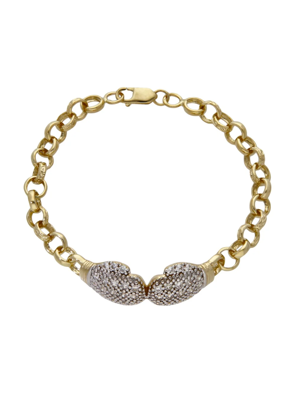 William May 9ct Gold 8.5" Cubic Zirconia Boxing Gloves Belcher Bracelet