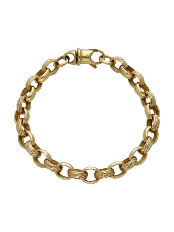 William May 9ct Gold 8.5" Pattern & Polished Belcher Bracelet