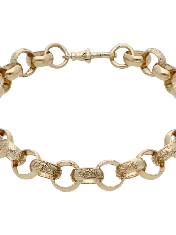 William May 9ct Gold 9" Patterned & Polish Belcher Bracelet 26.25G