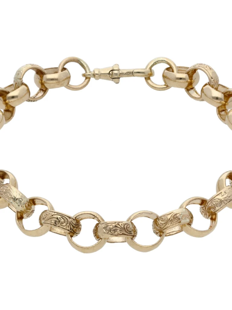 William May 9ct Gold 9" Patterned & Polish Belcher Bracelet 26.25G