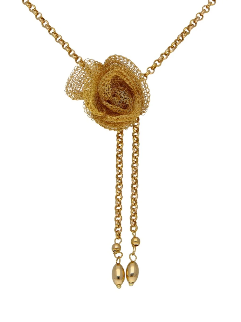 William May 9ct Gold Belcher Link Rose Flower Tassle Necklace