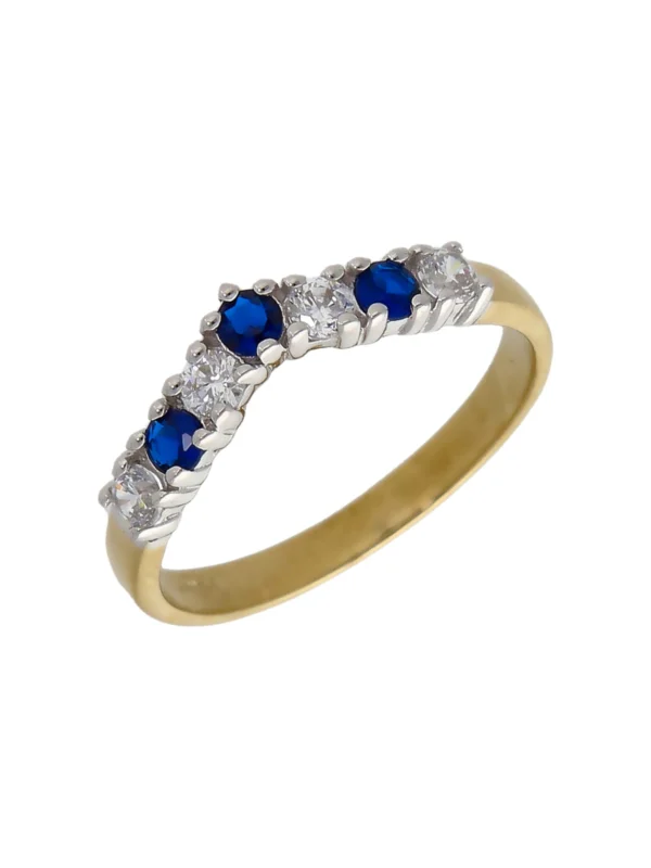 William May 9ct Gold Blue & White Cubic Zirconia Half Wishbone Ring