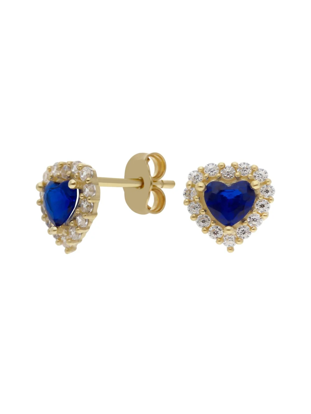 William May 9ct Gold Blue & White Cubic Zirconia Heart Stud Earrings