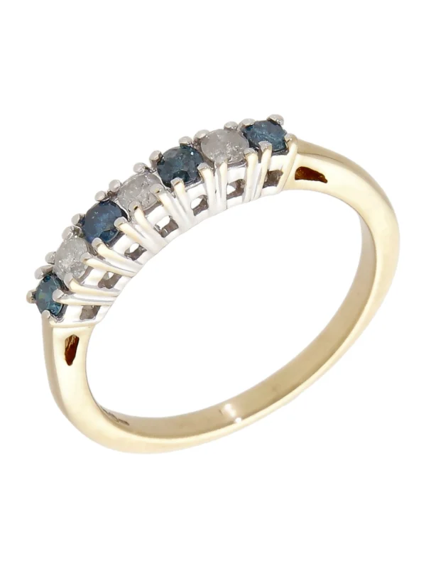 William May 9ct Gold Blue & White Diamond Half Eternity Ring