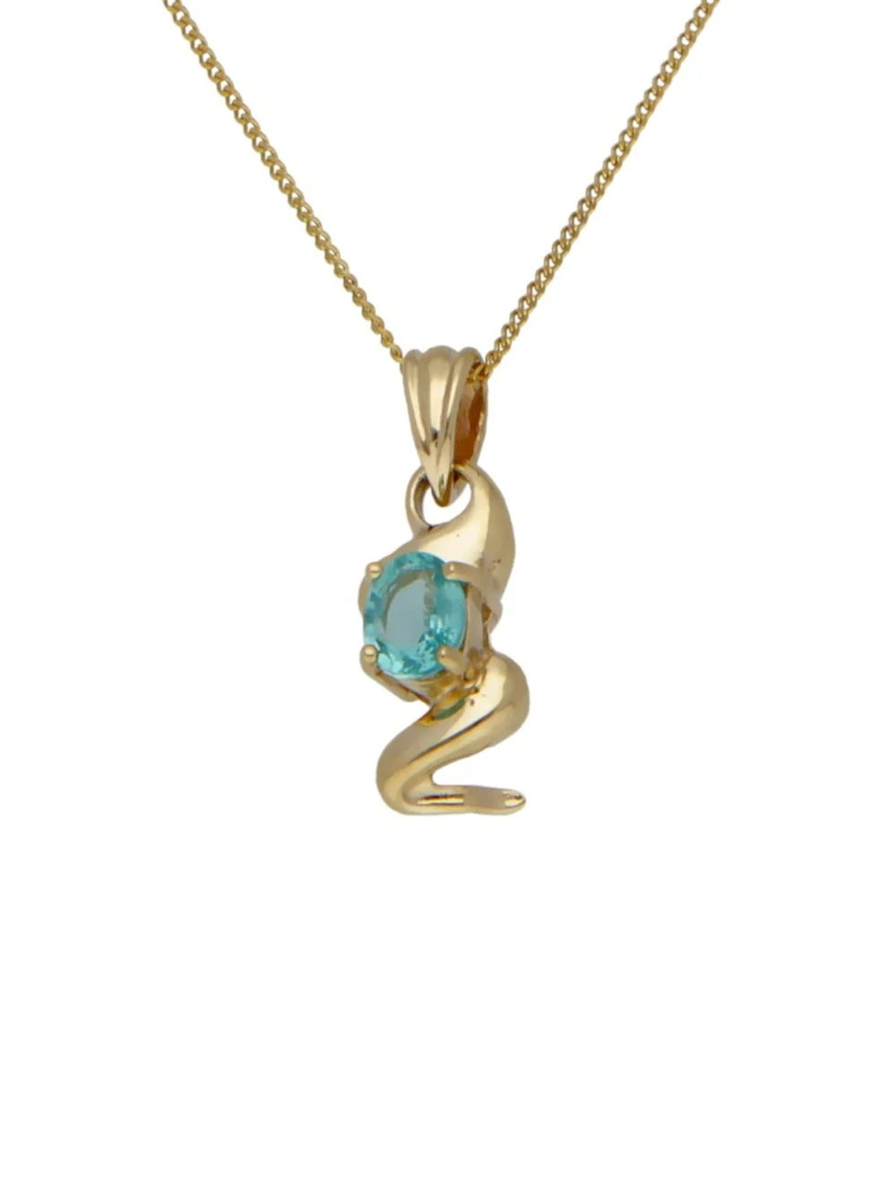 William May 9ct Gold Blue Cubic Zirconia Wave Pendant Necklace