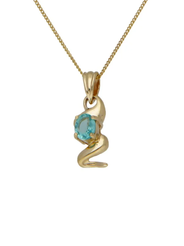 William May 9ct Gold Blue Cubic Zirconia Wave Pendant Necklace