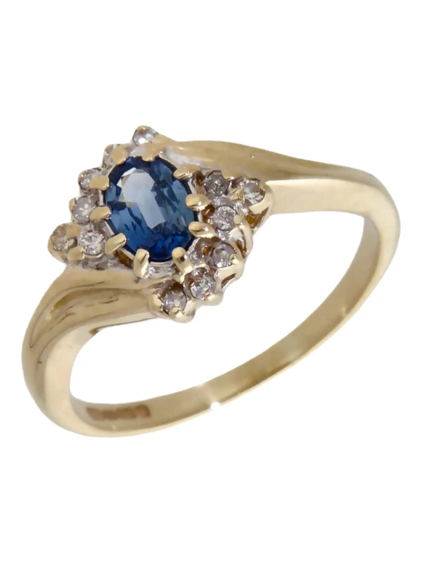 William May 9ct Gold Blue Topaz & Diamond Cluster Twist Ring