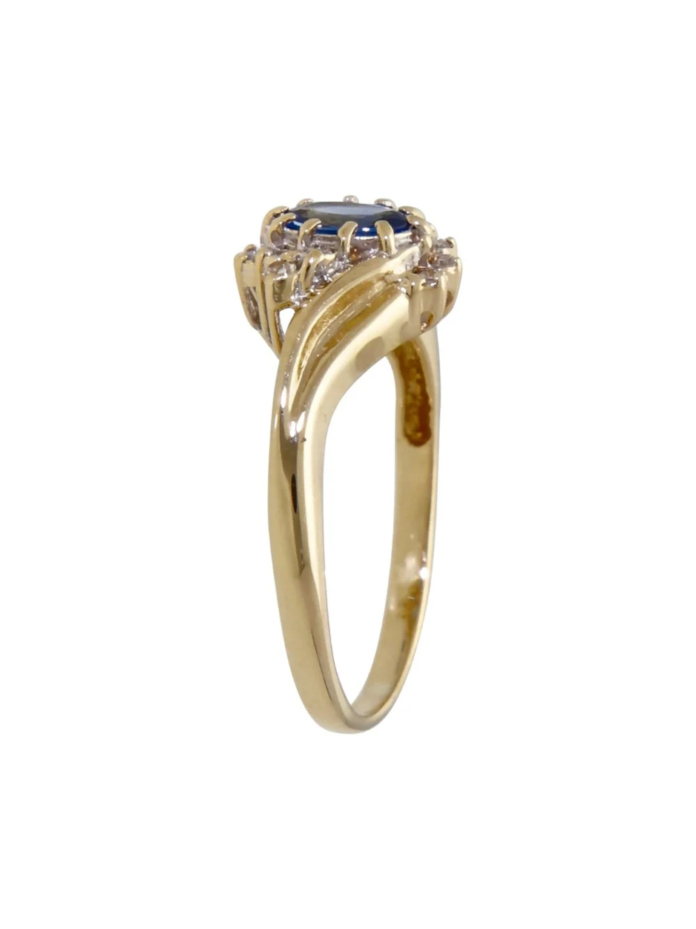 William May 9ct Gold Blue Topaz & Diamond Cluster Twist Ring, view 2