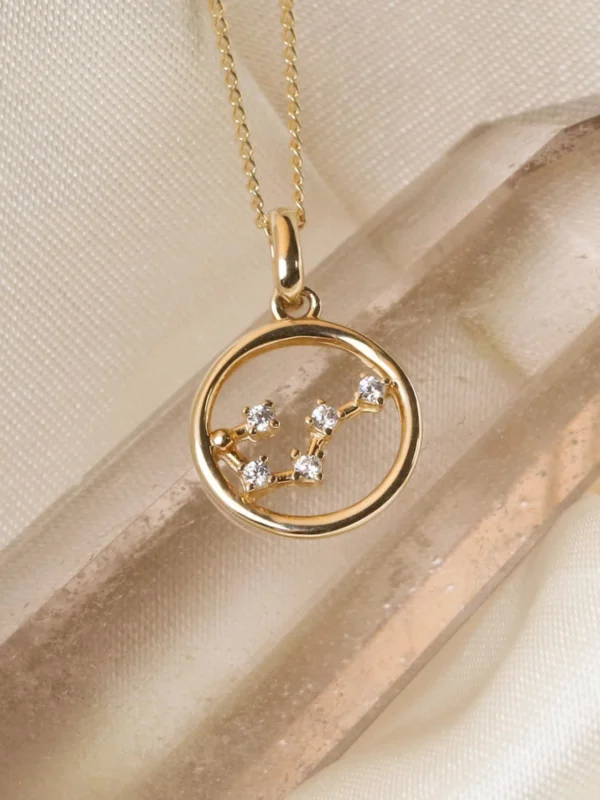 William May 9ct Gold Cancer Constellation Cubic Zirconia Pendant & Chain