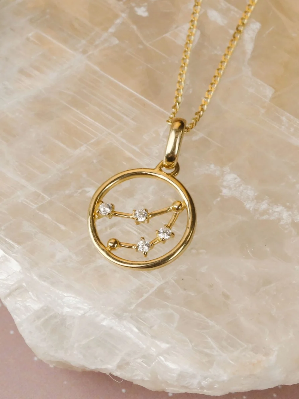 William May 9ct Gold Capricorn Constellation Cubic Zirconia Pendant & Chain