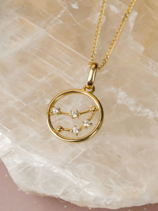 William May 9ct Gold Capricorn Constellation Cubic Zirconia Pendant & Chain