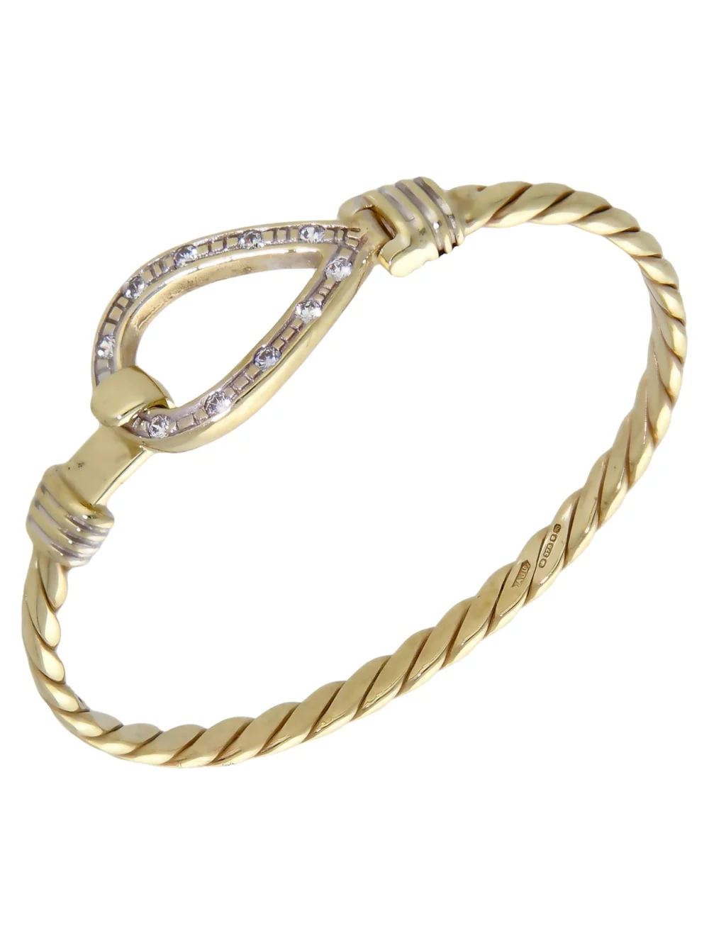 William May 9ct Gold Childs Gemstone Solid Twist Hookover Bangle