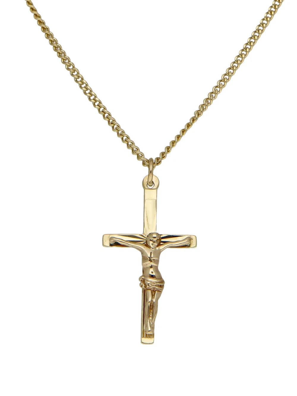 William May 9ct Gold Crucifix Pendant & 16" Curb Chain Necklace