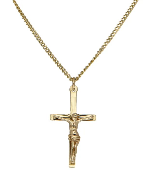 William May 9ct Gold Crucifix Pendant & 16" Curb Chain Necklace
