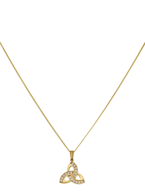 William May 9ct Gold Cubic Zirconia Celtic Knot Pendant & 18" Necklace