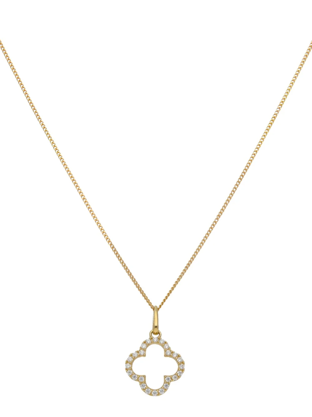 William May 9ct Gold Cubic Zirconia Clover Petal Pendant & 18" Necklace