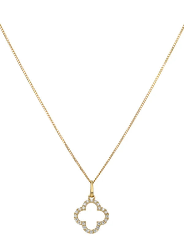 William May 9ct Gold Cubic Zirconia Clover Petal Pendant & 18" Necklace