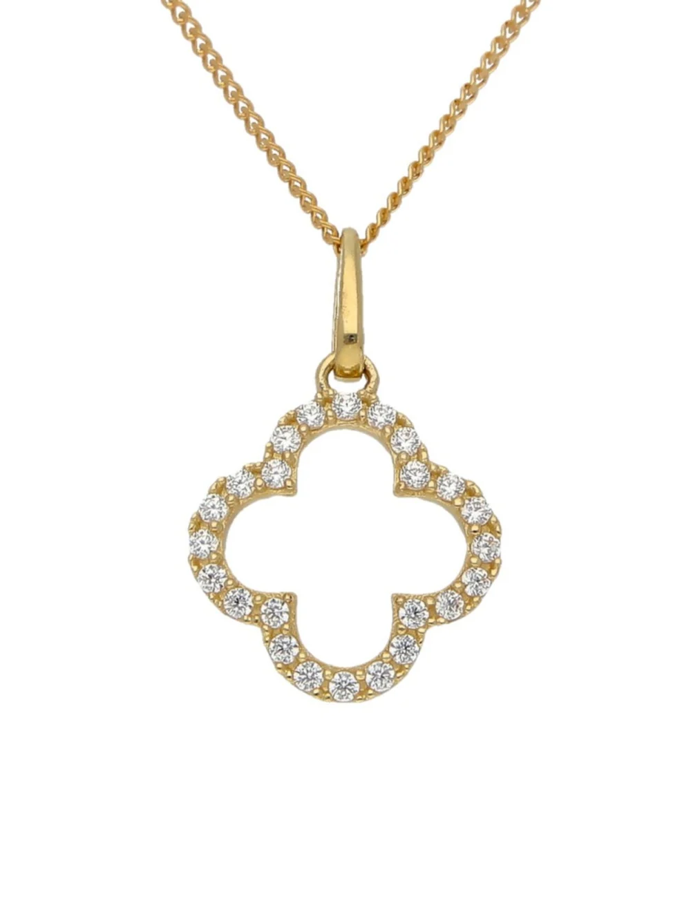 William May 9ct Gold Cubic Zirconia Clover Petal Pendant & 18" Necklace, view 2