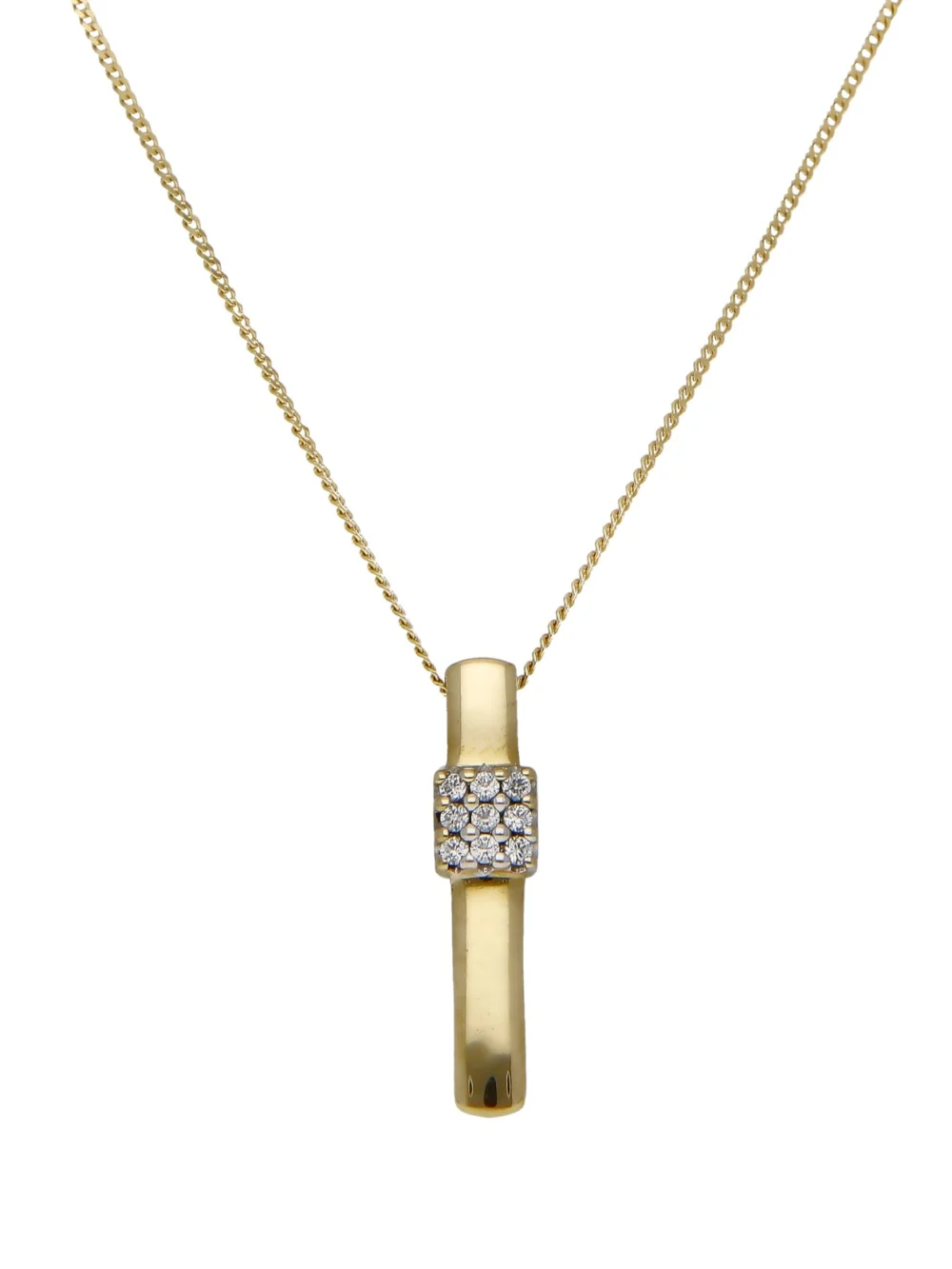 William May 9ct Gold Cubic Zirconia Cluster Bar Pendant Necklace