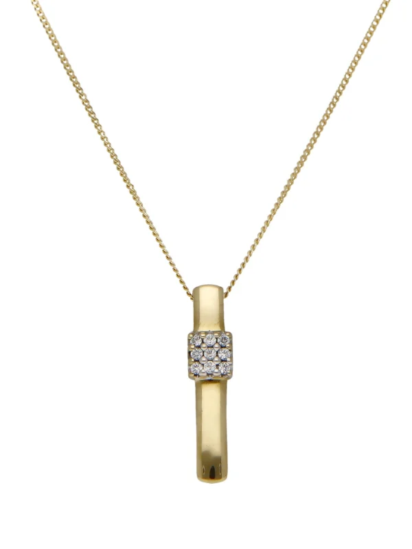 William May 9ct Gold Cubic Zirconia Cluster Bar Pendant Necklace