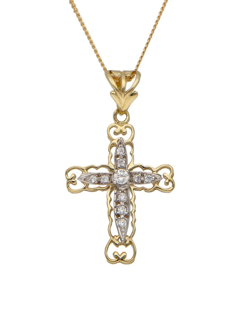 William May 9ct Gold Cubic Zirconia Filigree Cross & 18" Necklace, view 2