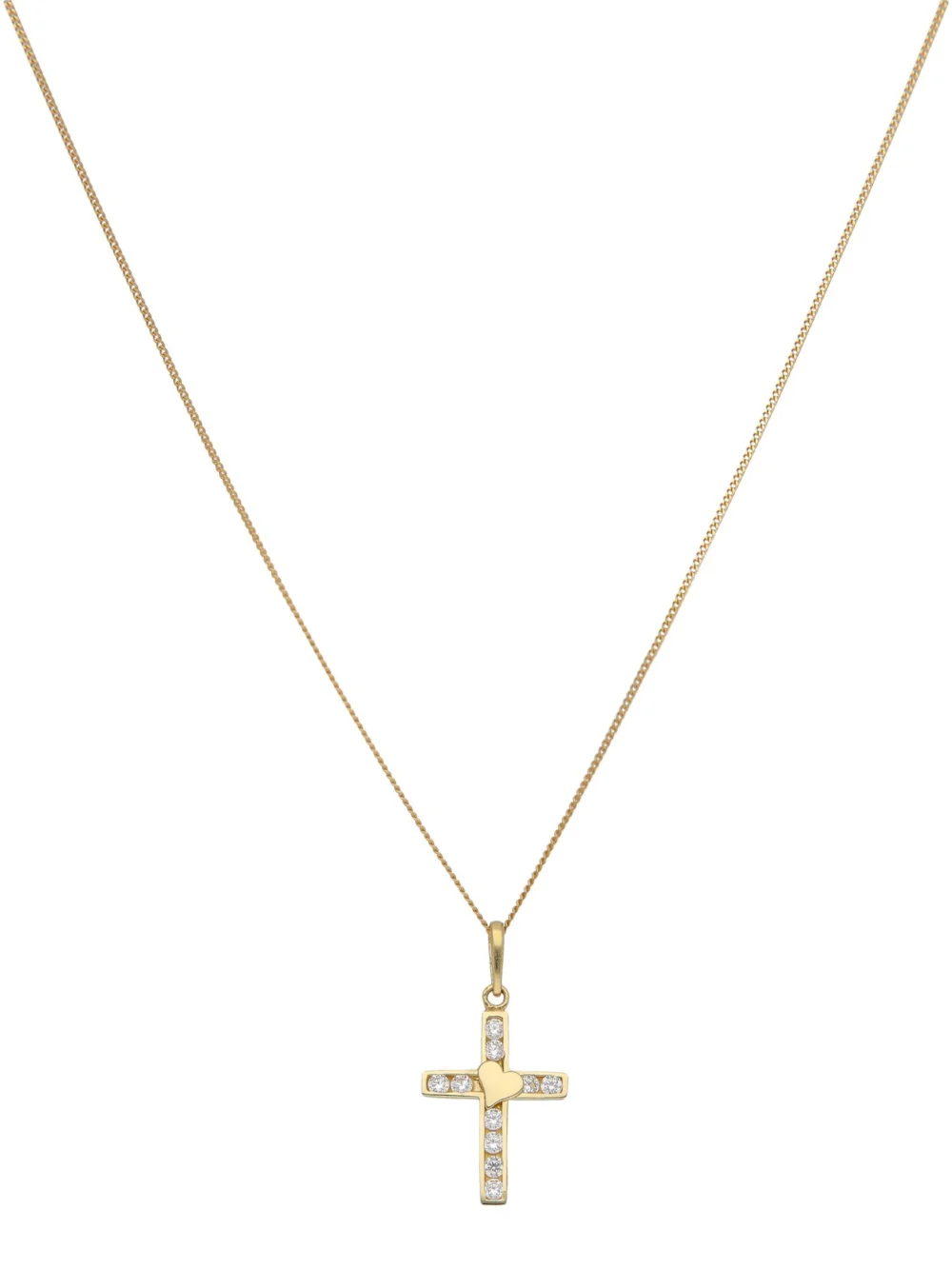 William May 9ct Gold Cubic Zirconia Heart Cross Pendant & 18" Necklace