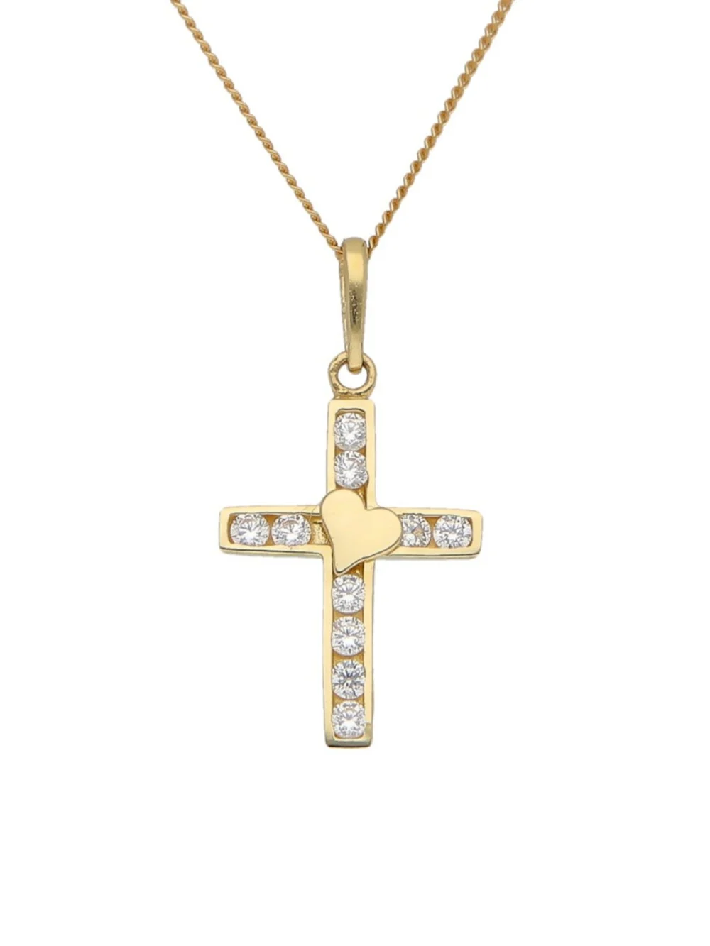 William May 9ct Gold Cubic Zirconia Heart Cross Pendant & 18" Necklace, view 2